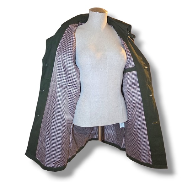 Mens Olive Green Military Field Jacket Button Front Gingham Lined XL Coat - Picture 6 of 7
